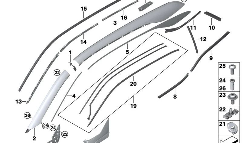 Moldura derecha del marco del techo OEM 51447369836 para BMW i3 (I01). Original BMW.