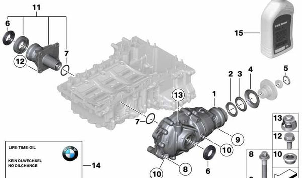 Soporte de diferencial trasero OEM 31508655621 para BMW Serie 1 (F20, F21), Serie 2 (F22), Serie 3 (F30, F31, F34) y Serie 4 (F32, F36). Original BMW.