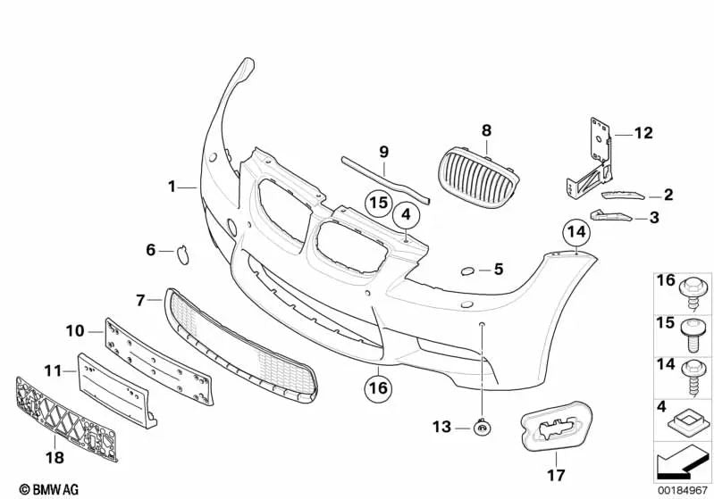 Front Right Bumper Insert for BMW E90, E90N, E92, E92N, E93, E93N (OEM 51117907206). Original BMW