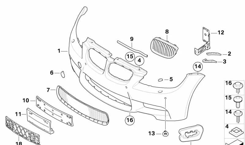 Carcasa del parachoques imprimada delantera para BMW Serie 3 E90, E92, E93 (OEM 51118041147). Original BMW