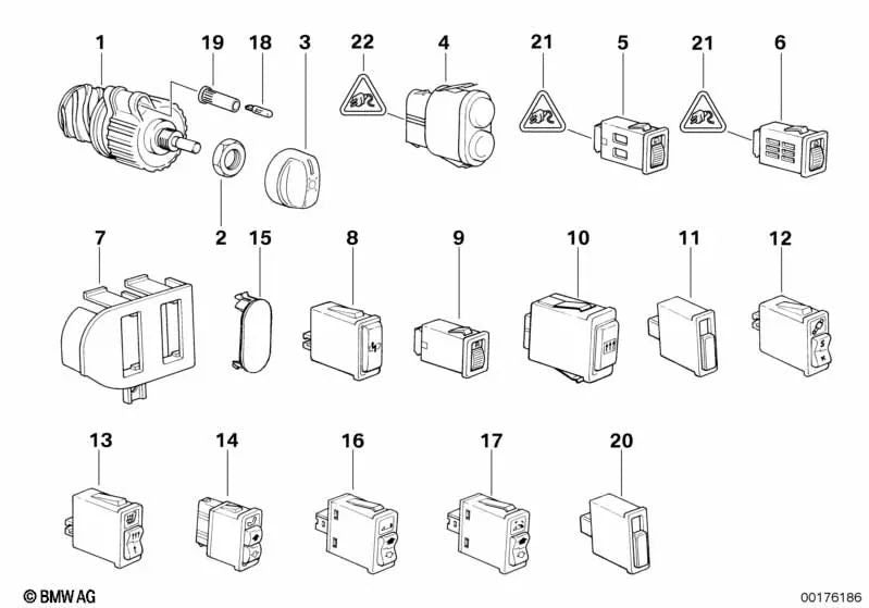 Light Switch for BMW 3 Series E36 (OEM 61311393393). Genuine BMW.