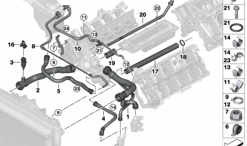 Manguera de refrigerante OEM 17127526954 para BMW E65, E66. Original BMW.