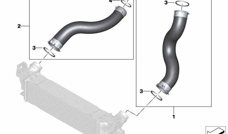 Air charge pipe for BMW G30, G31, G38N (OEM 13718665700). Genuine BMW.