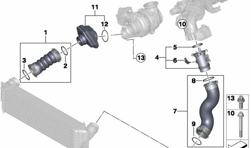 Tubo de carga de aire para BMW X5 F15, X6 F16 (OEM 11617823236). Original BMW