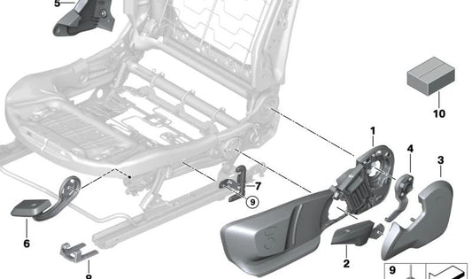 Cubierta respaldo exterior izquierda para BMW Serie 1 F40, Serie 2 F44, Z4 G29 (OEM 52107499891). Original BMW