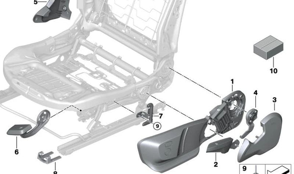 Embellecedor interior del asiento izquierdo OEM 52107351921 para BMW F40, F44, F45, F46, F48, F39, G29. Original BMW.