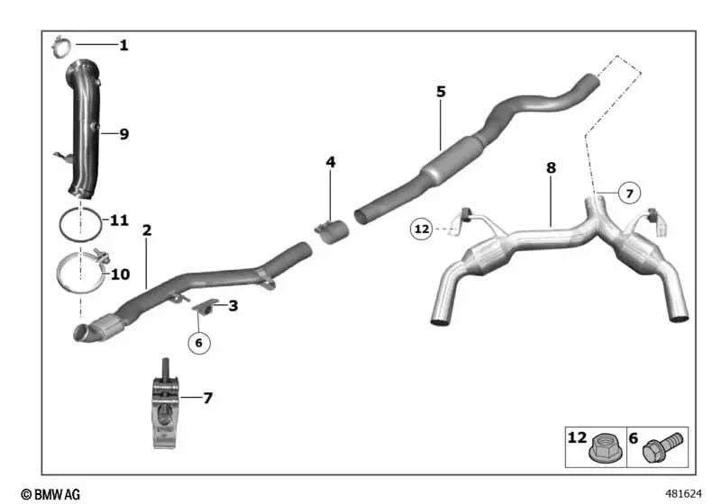 Silenciador Intermedio para BMW Serie 1 F20, F20N, F21, F21N, Serie 2 F22, F23 (OEM 18307643375). Original BMW.