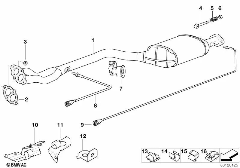 Tubo de escape con silenciador intermedio para BMW acorde a las series y modelos: F07, F10, F11, F06, F12, F13, F01N, F02N (OEM 18101433391). Original BMW.