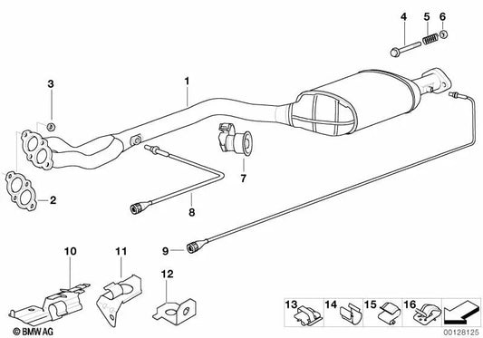 Auspuffrohr mit Zwischenschalldämpfer für BMW entsprechend der Baureihen und Modelle: F07, F10, F11, F06, F12, F13, F01N, F02N (OEM 18101433391). Original BMW.