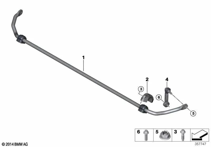 Estabilizador Eje Trasero para BMW Serie 1 F40, Serie 2 F44, X2 F39 MINI F60, F60N (OEM 33506888447). Original BMW