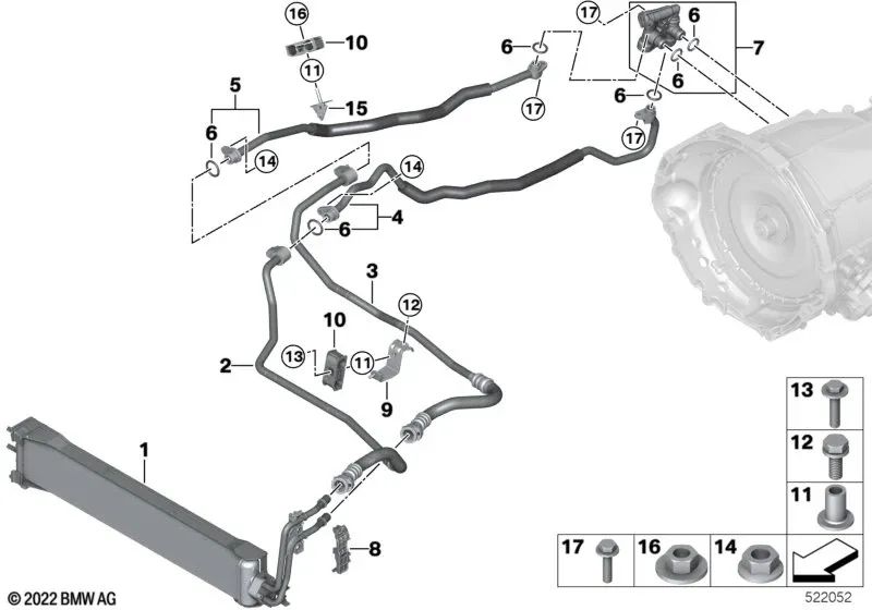 Soporte para enfriador de aceite de la transmisión para BMW X5 F95, G05, X6 F96, G06, X7 G07, XM G09 (OEM 17119487041). Original BMW