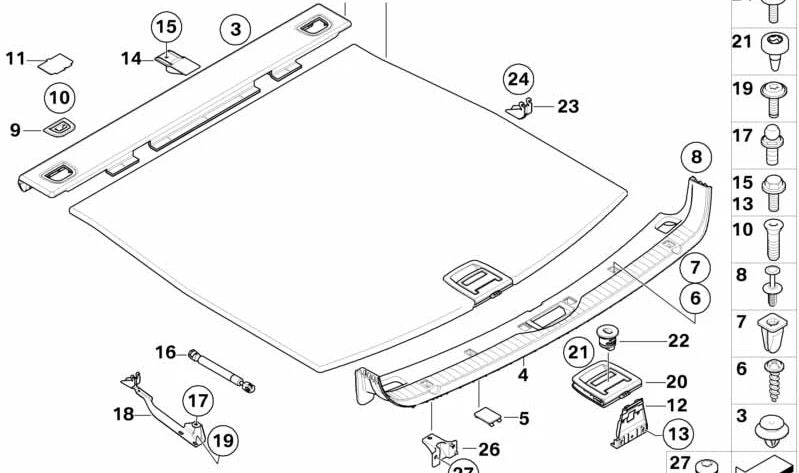 Gancho de sujeción para estante para BMW Serie 5 E61, E61N (OEM 51477066370). Original BMW