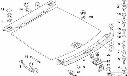 Gancho de sujeción para estante para BMW Serie 5 E61, E61N (OEM 51477066370). Original BMW