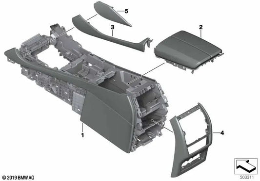 Zierapplikation für Mittelkonsole aus Leder links für BMW X5 F95, G05 (OEM 51166996435). Original BMW.