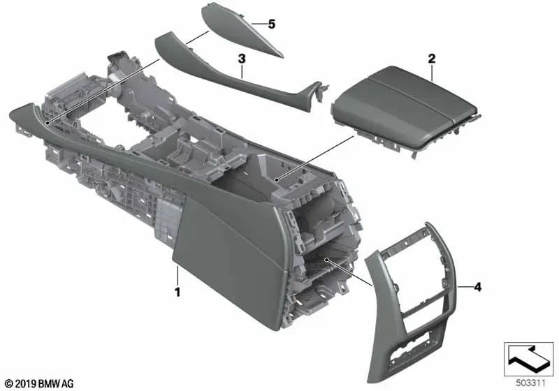 Reposabrazos Consola Central de Cuero para BMW X5 F95, G05, X6 F96, G06, X7 G07 (OEM 51166996548). Original BMW