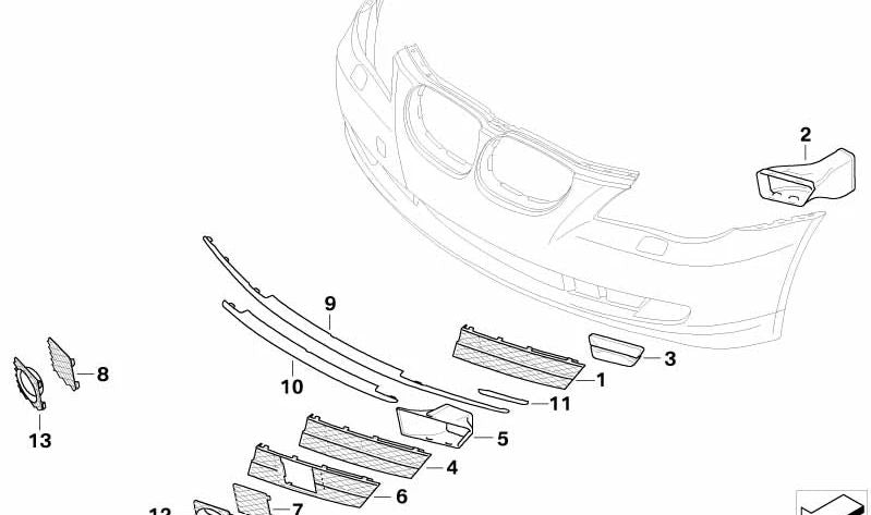 Rejilla lateral izquierda para BMW Serie 5 E60N, E61N (OEM 51117178097). Original BMW