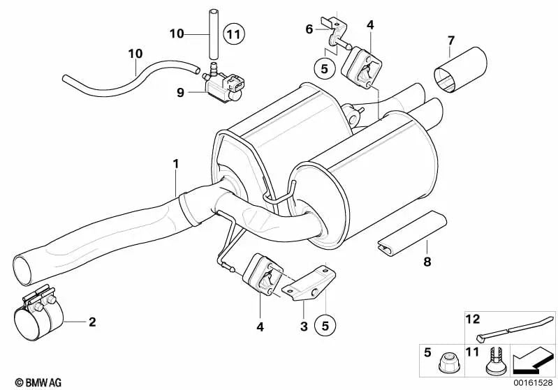 Silenciador trasero con válvula de escape para BMW Serie 5 E60N, E61N (OEM 18307565687). Original BMW