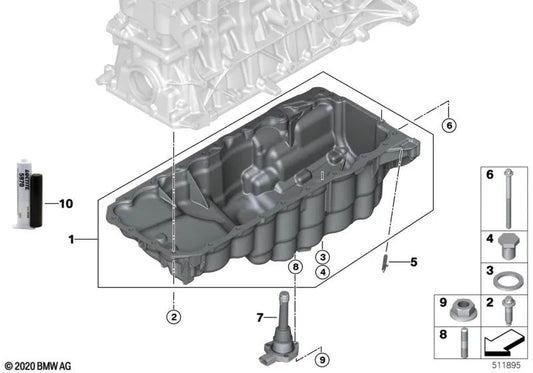 Oil pan for BMW 2 Series G87, 3 Series G80, 4 Series G82 (OEM 11138092311). Original BMW