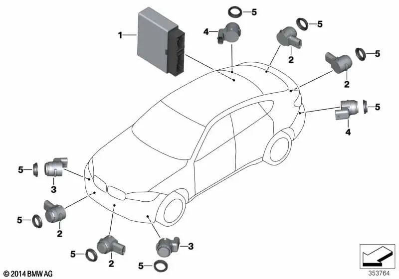 Sensor de ultrasonido para BMW X5 F15, X6 F16, F86 (OEM 66209283768). Original BMW.