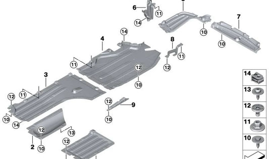 Soporte del revestimiento inferior del depósito izquierdo para BMW X5 F95, G05, G18, X6 F96, G06, X7 G07 (OEM 51487428099). Original BMW.