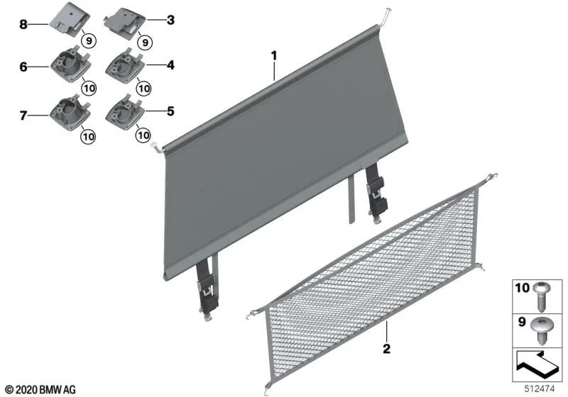 Cubierta de montaje de red separadora trasera derecha para BMW X5 F95, G05 (OEM 51477479758). Original BMW.