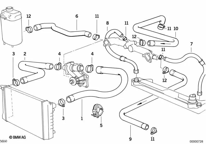 Manguera de Suministro para BMW Serie 5 E34, Serie 7 E32, Serie 8 E31 (OEM 17221728943). Original BMW