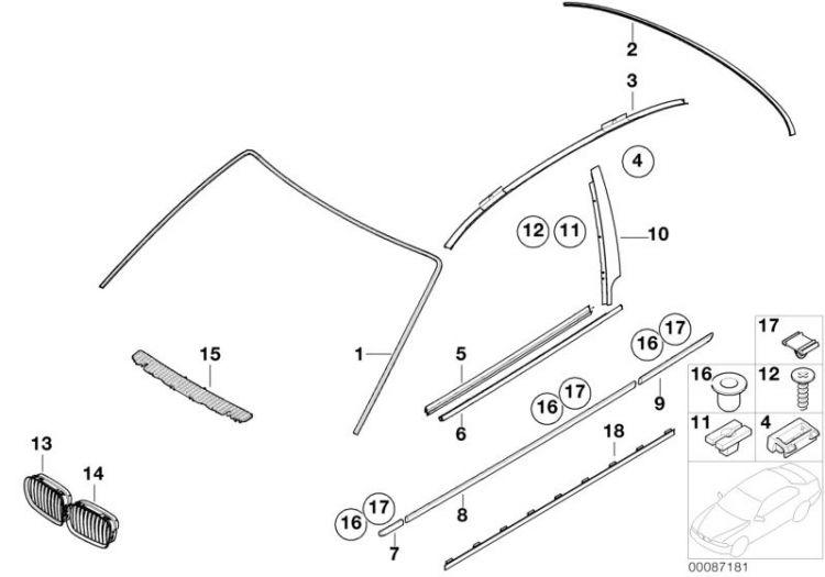 Cubierta De Marco Ventana Original Bmw Puerta Delantera Para Compact E46. Original Recambios