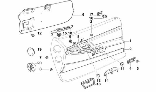 Revestimiento de puerta de cuero delantero izquierdo para BMW Serie 8 E31 (OEM 51418161851). Original BMW