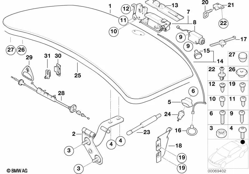 Bowdenzug Notentriegelung para BMW E52 (OEM 51247059961). Original BMW