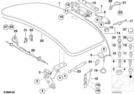 Bowdenzug Notentriegelung para BMW E52 (OEM 51247059961). Original BMW