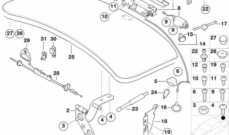 Fechamento de metal da porta traseira OEM 51248232146 para BMW E52. BMW original.