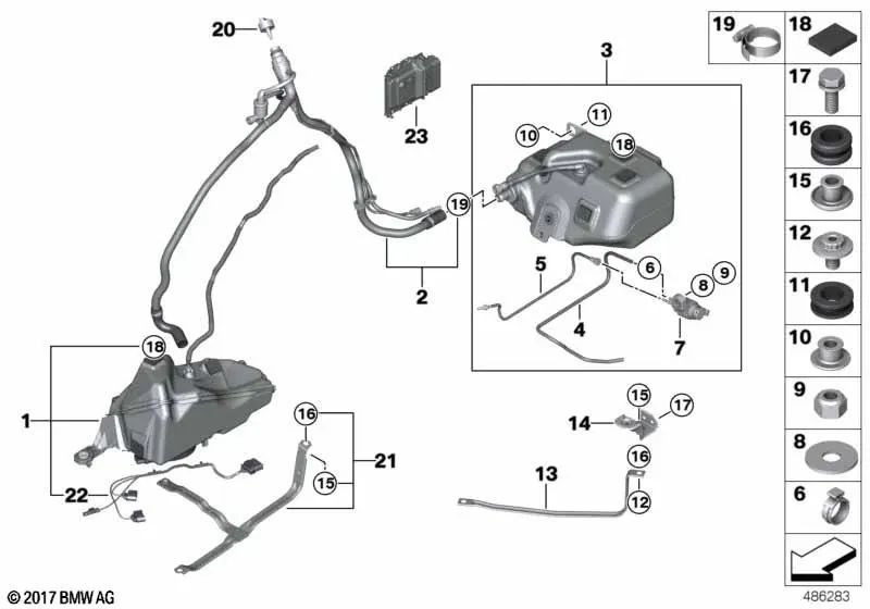 SCR filling system for BMW F34N (OEM 16197407248). Genuine BMW