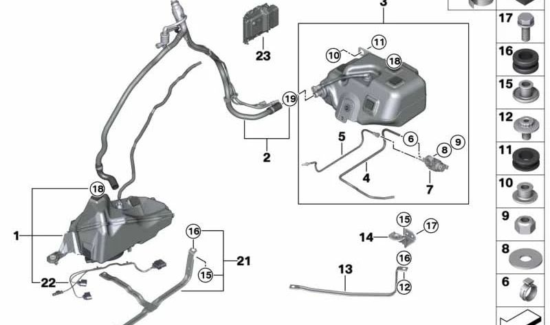 Conducción de retorno para BMW Serie 3 F30N, F31N, F34N, Serie 4 F32N, F36N (OEM 16197399416). Original BMW