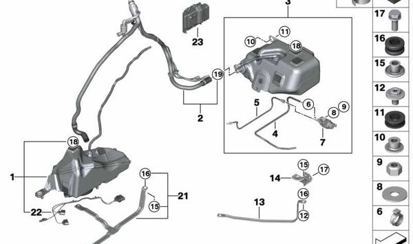 Conducción de retorno para BMW Serie 3 F30N, F31N, F34N, Serie 4 F32N, F36N (OEM 16197399416). Original BMW