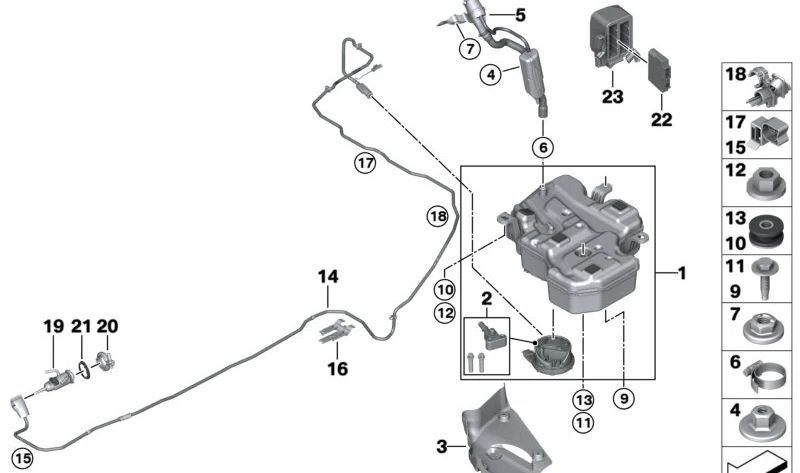 Dosierleitung para BMW Serie 1 F40, Serie 2 F44, F45N, F46N, X1 F48, F48N, X2 F39, MINI F54, F60 (OEM 16197432455). Original BMW