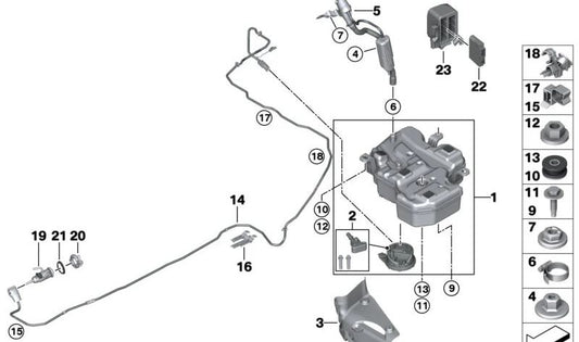 Dosierleitung per BMW Series 1 F40, Serie 2 F44, F45N, F46N, X1 F48, F48N, X2 F39, Mini F54, F60 (OEM 16197432455). BMW originale