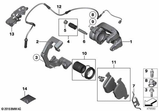 Alojamiento de pinza de freno para BMW F07, F07N, F01, F01N, F02, F02N, F04 (OEM 34216786831). Original BMW.