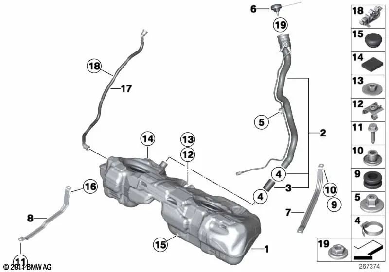 Depósito de combustible de plástico para BMW F30, F31N, F34, F32, F33, F36 (OEM 16117294610). Original BMW