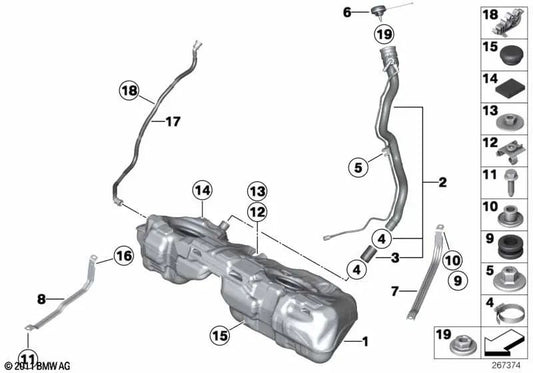 Manguera de llenado para BMW Serie 2 F22, F23, Serie 3 F30, F31, F34, Serie 4 F32, F33, F36 (OEM 16117483183). Original BMW.