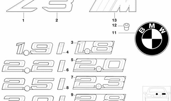 Emblema pegado trasero para BMW (OEM 51148399310). Original BMW