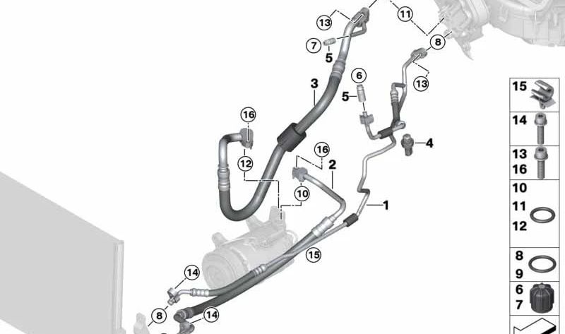 Tubería de succión de evaporador a compresor OEM 64539382716 para BMW F25, F26. Original BMW