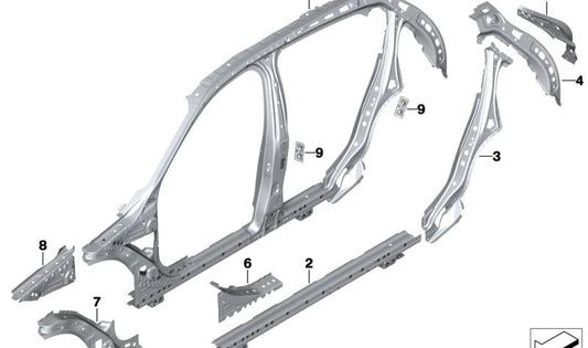 Refuerzo pilar A superior izquierdo para BMW Serie 1 F40, F70. Serie 2 F44 (OEM 41219498397). Original BMW.