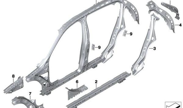 Refuerzo inferior del pilar A derecho OEM 41219498400 para BMW F40, F44. Original BMW.