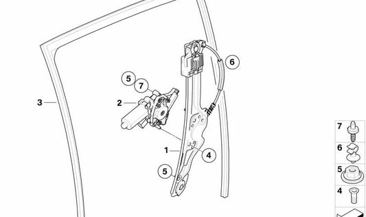 Motore del finestrino anteriore/posteriore per BMW X5 E70, X6 E71 (OEM 67627267691). BMW originale.