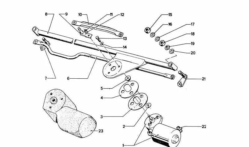 Eje limpiaparabrisas derecho OEM 61611359189 para BMW (E12, E21, E23, E24, E28, E30). Original BMW.