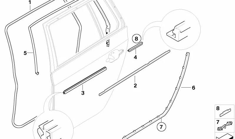 Cubierta exterior de la puerta trasera izquierda para BMW E61, E61N (OEM 51227133927). Original BMW