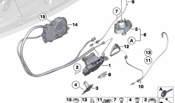 Cable Bowden de portón trasero OEM 51247198887 para BMW F01, F02, F04. Original BMW.