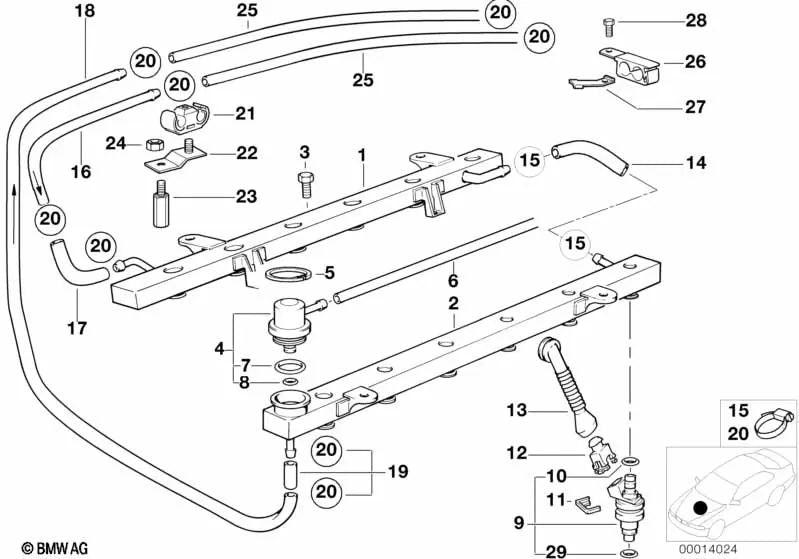 Guida di carburante per la BMW 7 E38 Serie (OEM 13531704094). BMW originale