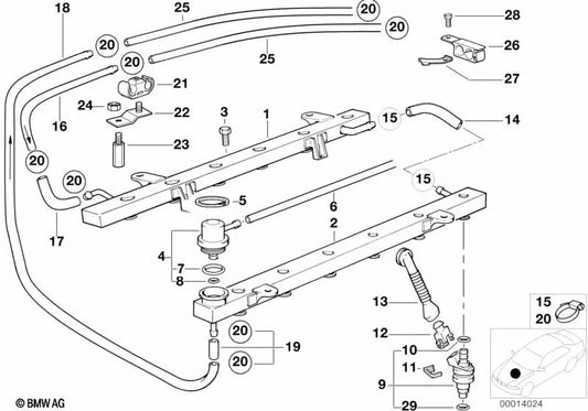 Fuel line for BMW 7 Series E38 (OEM 13531704094). Original BMW