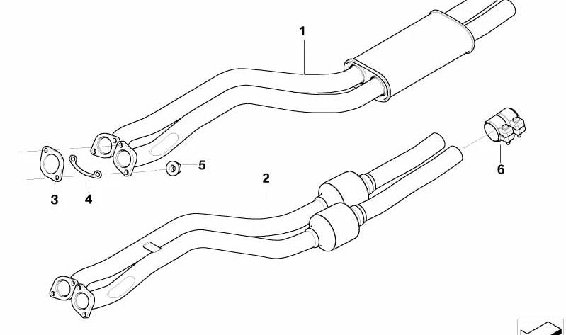 Tubo de escape con silencioso delantero OEM 18107547103 para BMW Z4 E85, E86. Original BMW